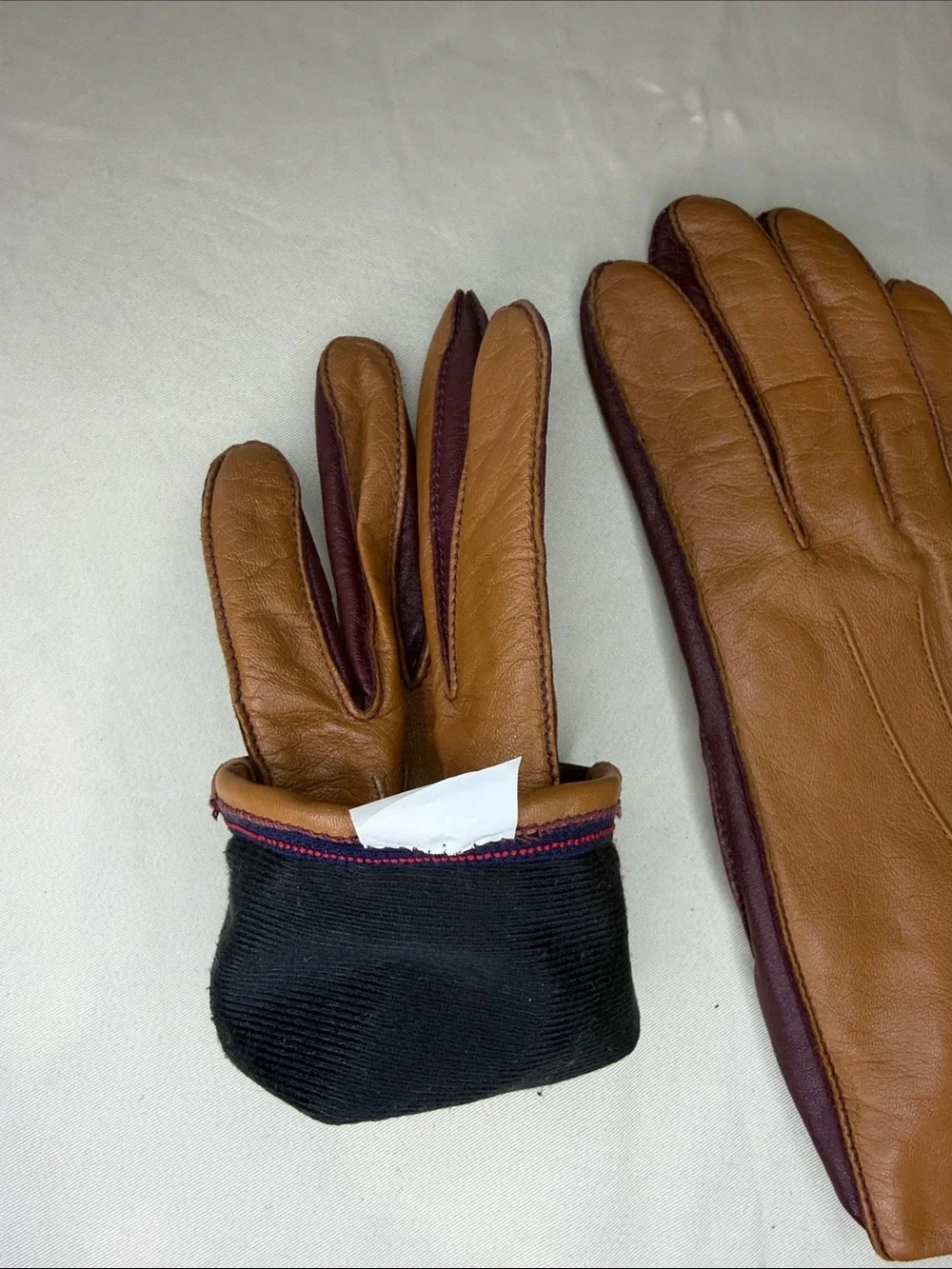 Women's Two-Tone Leather  Gloves - Brown & Burgundy